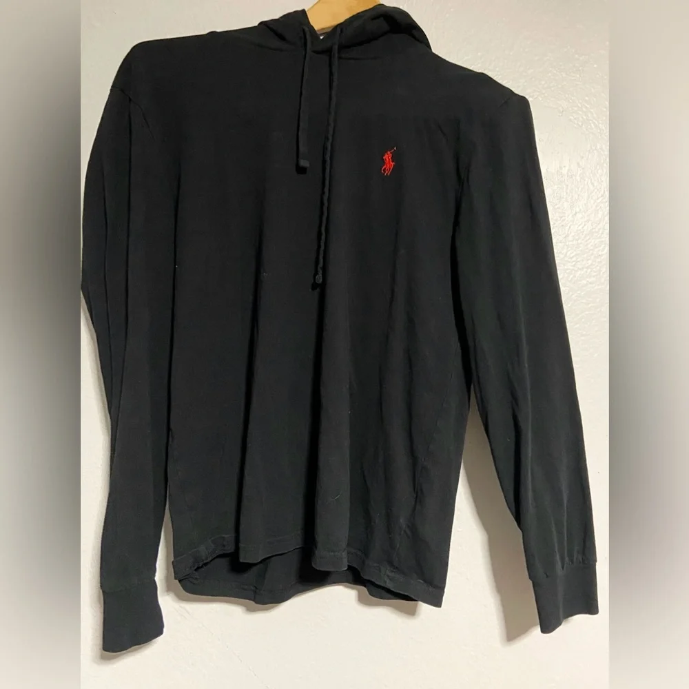 Polo by Ralph Lauren Men's hooded Black Long Sleeve Tee with Red Logo